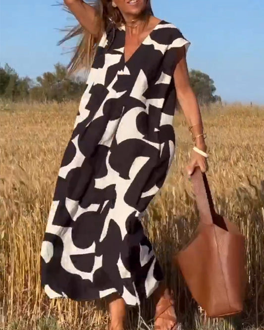 TATY - ROBE LONGUE À IMPRIMÉ AVEC DÉCOLLETÉ EN V