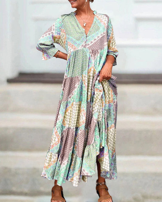 GIGI - ROBE À COL EN V GRAPHIQUE